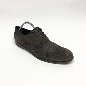 John Varvatos Wingtip Oxfords Mens Brown‎ Suede Brogue Derby USA Made